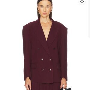 Tailored Double-Breasted Blazer Jacket in Deep Burgundy